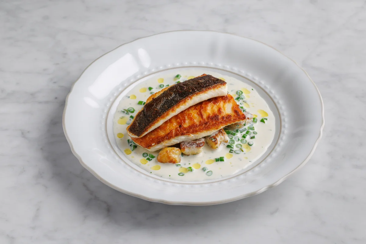 Камбала с ньокками и зеленой фасолью